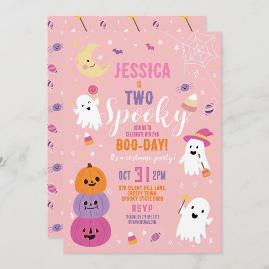 Halloween Verjaardag TWEE Meisjes Party Geesten Po Kaart (Voorkant / Achterkant)