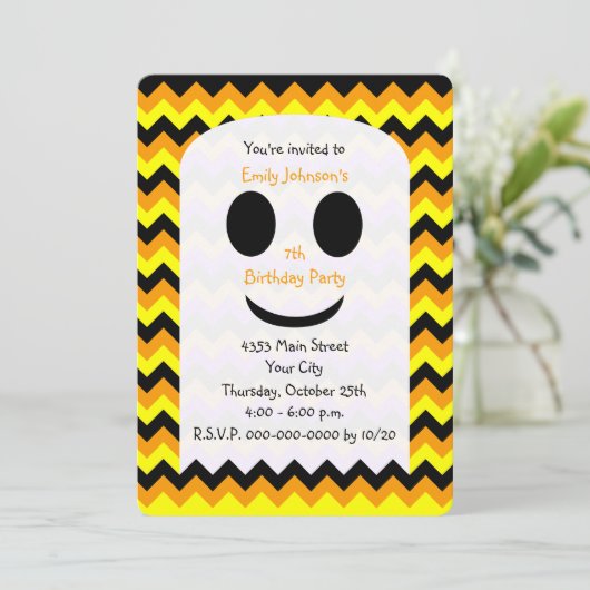 Halloween Verjaardag Uitnodiging Ghost (Staand voorkant)