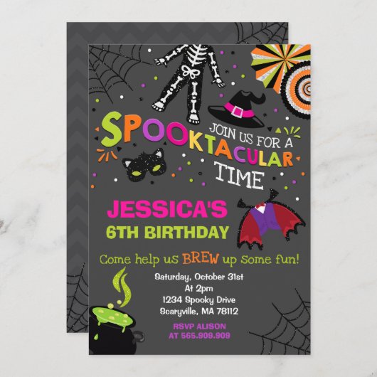 Halloween Verjaardag Uitnodiging Spooktacular Part (Voorkant / Achterkant)