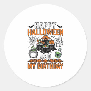 Halloween Verjaardag Vintage Pompoen Feest Design_ Ronde Sticker
