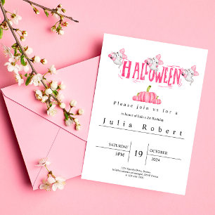 Halloween Verjaardag waterverf roze spookpompoen Kaart