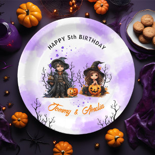 Halloween Verjaardags Twins Papieren Borden Bordje