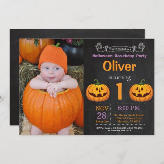 Halloween verjaardagsfeest foto uitnodiging (Voorkant / Achterkant)