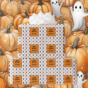 Halloween Verjaardagsfeest Naam toevoegen Kinder Cadeaupapier