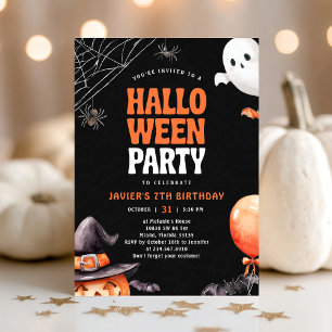 Halloween verjaardagsfeest zwart Sinaasappel Kaart