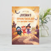 Halloween verjaardagsfeestje spectaculair kaart (Staand voorkant)