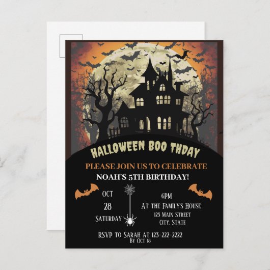 Halloween verjaardagsfeestje uitnodiging briefkaart (Voorkant / Achterkant)