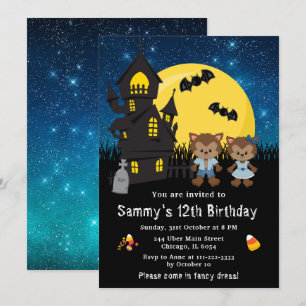 Halloween Verkleed Verjaardagsfeest Weerwolf Blauw Kaart