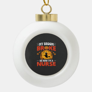 Halloween Verpleegster Gebroken Bezem Heks Grafisc Keramische Bal Ornament