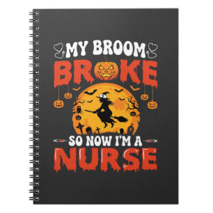 Halloween Verpleegster Gebroken Bezem Heks Grafisc Notitieboek