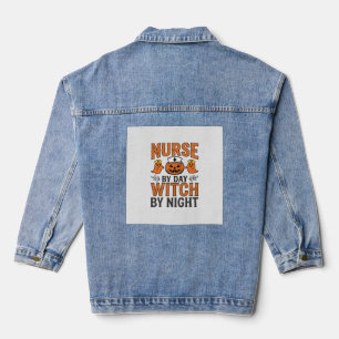 Halloween Verpleegster Heks Bij Nacht Vintage Shir Denim Jacket