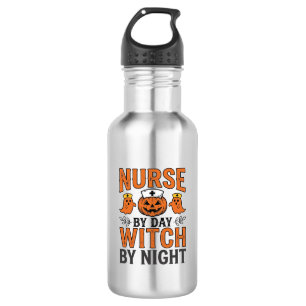 Halloween Verpleegster Heks Bij Nacht Vintage Shir Waterfles