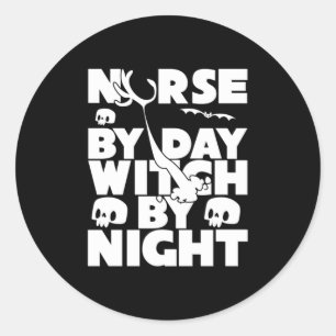 Halloween verpleegster per dag heks by Night Ronde Sticker