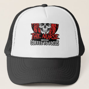 Halloween Verpleegster Schedel Koffie Focus Vintag Trucker Pet