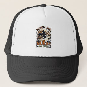 Halloween-verpleegster shirt grappig heks bezem on trucker pet