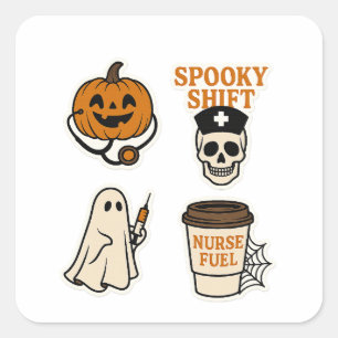 Halloween-verpleegster-stickerpakket – 5 ontwerpen vierkante sticker