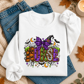 Halloween-verpleegster-typografie met heksenhoed trui