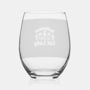 Halloween Verschrikkelijke Kat Dame_1 Wijnglas Zonder Voet