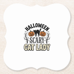 Halloween Verschrikkelijke Kat Dame Vintage Vector Kartonnen Onderzetters