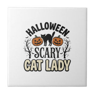 Halloween Verschrikkelijke Kat Dame Vintage Vector Tegeltje