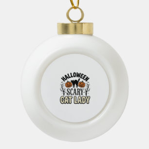 Halloween Verschrikkelijke Kat Lady Vintage Vector Keramische Bal Ornament