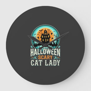 Halloween Verschrikkelijke Kat Vrouw Behekst Huis Grote Klok