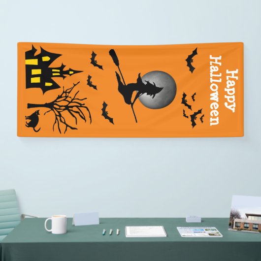 Halloween Vertical Spooky Witch Haunted House Bats Spandoek (Beurs)