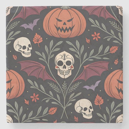 Halloween Vibes Pattern Stenen Onderzetter (Voorkant)