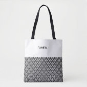 Halloween  Victoriaans Damask White Blk Naam Draagtas (Voorkant)