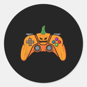 Halloween videospelcontroller met pompoengezicht ronde sticker
