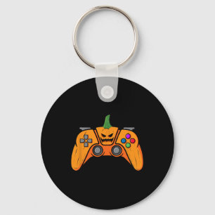 Halloween videospelcontroller met pompoengezicht sleutelhanger