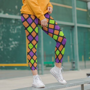 Halloween Vierbladig Oranje Paars Patroon Leggings