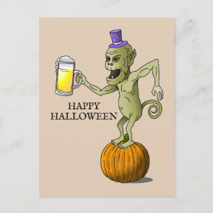 Halloween-viering met een mooi glas bier feestdagenkaart