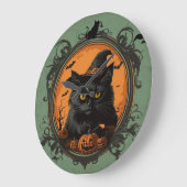 Halloween Vintage Chat noir Grande horloge (Angle)