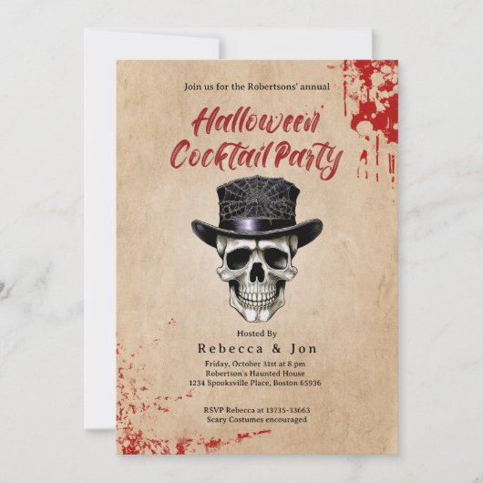 Halloween Vintage Crâne Cocktail Party Invitation (Devant)