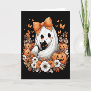 Halloween Vintage Geest Met Zwarte Kat Pompoen Blo Kaart