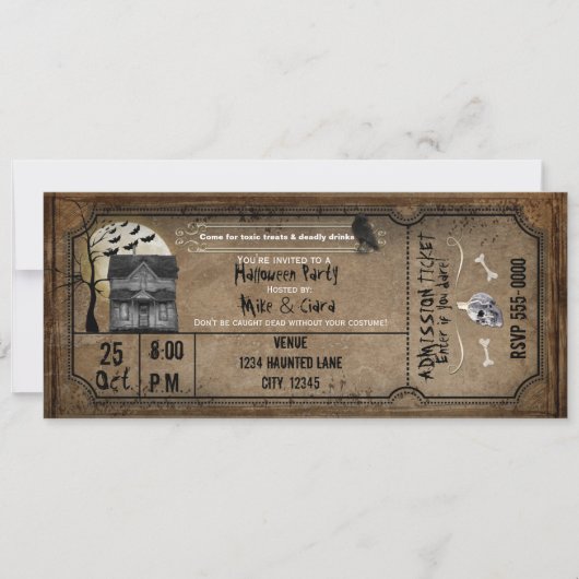 Halloween Vintage Haunted House Ticket Invitation (Devant)