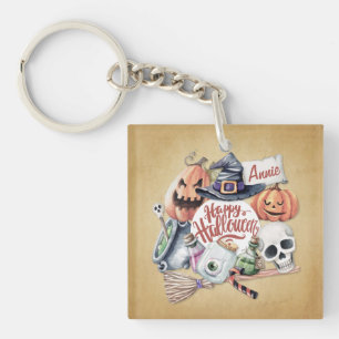 Halloween Vintage heureux personnalisé   Porte-clé