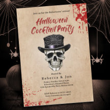 Halloween Vintage Schedel Cocktailfeest Uitnodigin