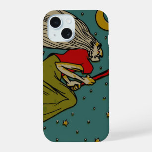 Halloween vintage, sorcière maléfique volant sur u