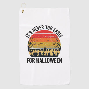Halloween Vintage Zonsondergang Kerkhof Kat Vector Golfhanddoek