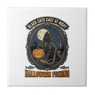 Halloween Vissen Kat Vintage Pompoen Ontwerp_1 Tegeltje