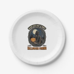 Halloween Vissende Kat Vintage Pompoen Design_1 Papieren Bordje