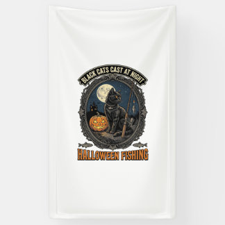 Halloween Vissende Kat Vintage Pompoen Design_1 Spandoek