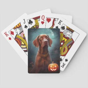 Halloween Vizsla met Pompoenen Eng Pokerkaarten