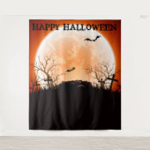 Halloween Vleermuis Sociale Kerkhof Foto Achtergro Wandkleed (Voorkant)