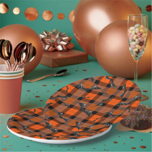 Halloween vleermuizen op plaid papieren bordje