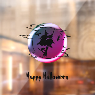 Halloween vliegende broomstick zwarte kat spooky raamsticker