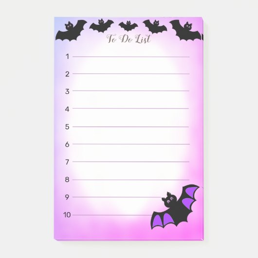Halloween vliegende vleermuizen op paarse & witte  post-it® notes (Voorkant)