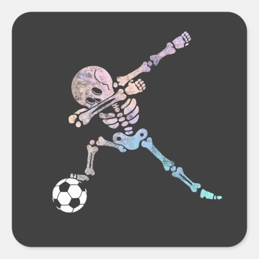Halloween Voetbal Skelet Dab Pose Vierkante Sticker (Voorkant)